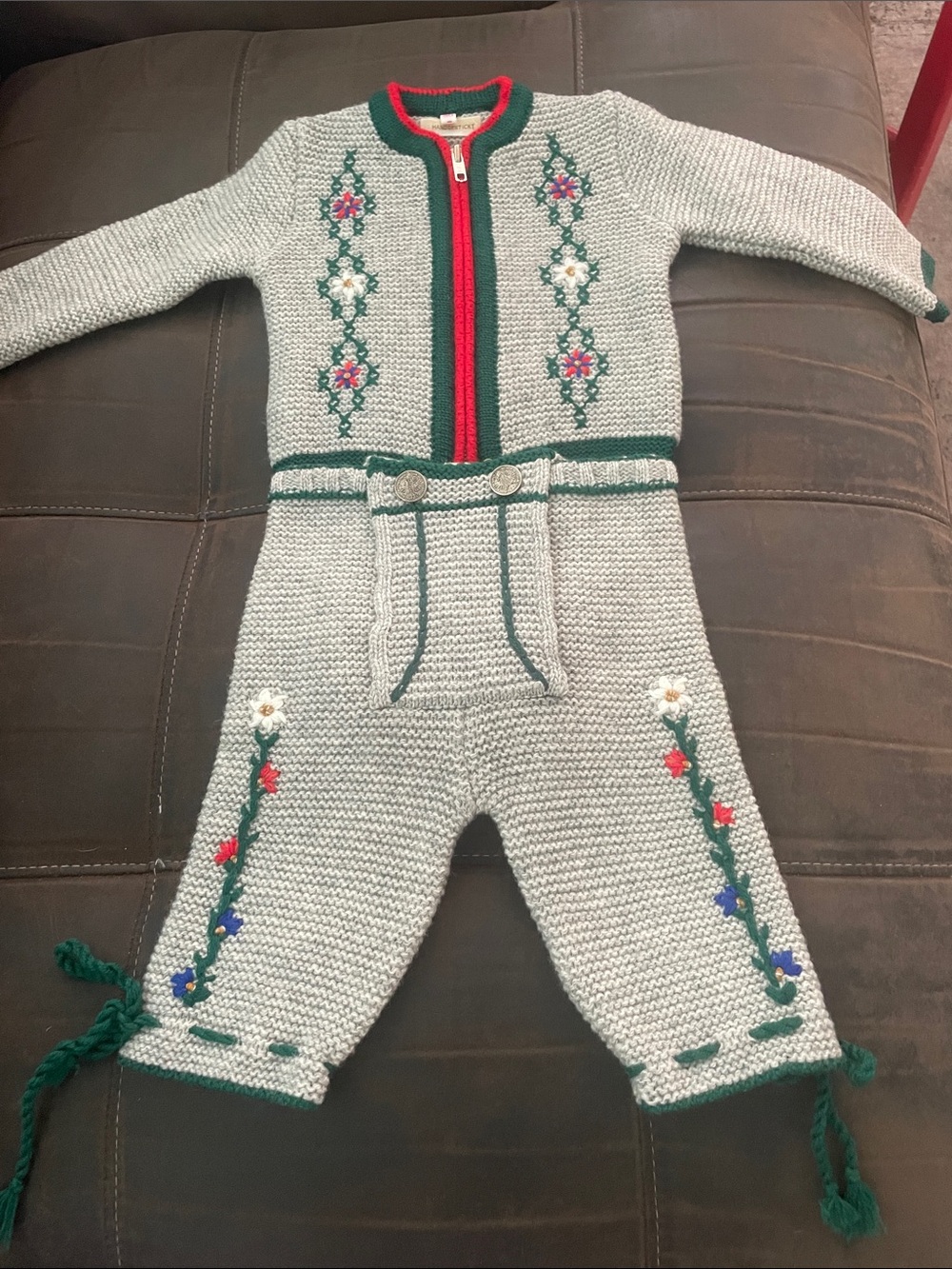 Traunsteiner Trachten-Strickwaren knit Bavarian pants w/ suspenders & sweater